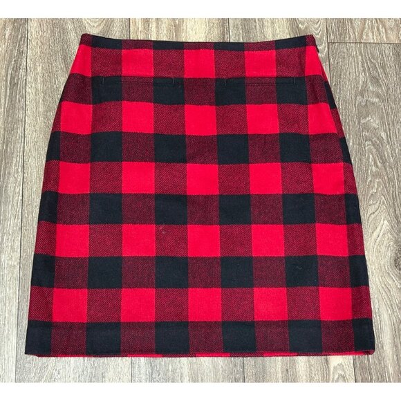 TALBOTS BUFFALO PLAID RED BLACK PENCIL SKIRT LINED WOOL WOMENS SIZE 6 HOLIDAYS - Picture 1 of 8